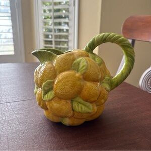 Vtg 3D Bunches Of Lemon Ceramic Pitcher; 7.5”H